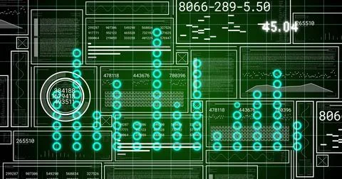 Displaying neon-blue circular nodes forming columns on futuristic interface, Illustrazione stock