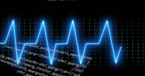 Displaying neon-blue waveform trace glowing across dark dashboard with teal dot Stock Illustration