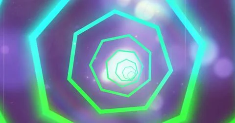 Displaying neon concentric rings spiraling toward bright core in digital art Stock Illustration