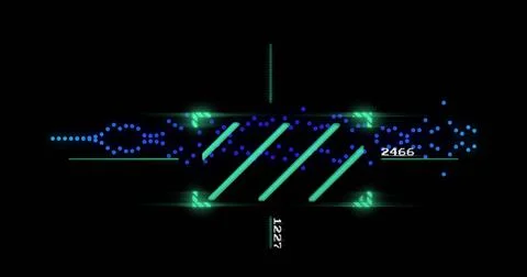 Displaying neon-green frame on screen, corner arrows, slanted bars, blue Stock Illustration
