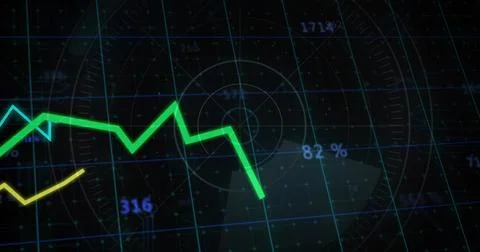 Displaying neon green jagged data line moving across HUD, with yellow trace, イラスト素材