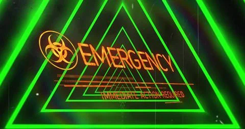 Displaying neon-green triangles in digital alert display with biohazard symbol 스톡 일러스트
