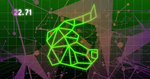 Displaying neon green wireframe shape occupying center in dashboard with grid Stock Photos