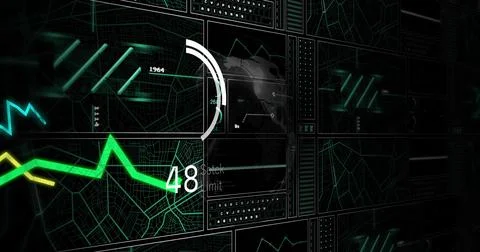 Displaying neon green zigzag graph with small yellow segment and numeric 48 on Stock Illustration