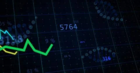 Displaying neon green zigzag line graph tracking data on trading dashboard, with Stock Illustration
