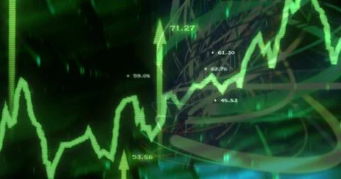 Displaying neon green zigzag trendline across digital chart, showing upward Stock Illustration
