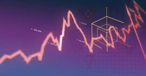 Displaying neon jagged line chart centered in dashboard with grid, numeric Stock Photos