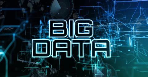 Displaying neon-lit BIG DATA text in futuristic interface, with network lines Illustrazione stock