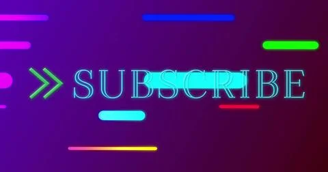 Displaying neon SUBSCRIBE centered on gradient banner with cyan highlight, green Stockillustratie