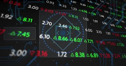 Displaying nested diamonds in dotted circle with floating values and arrows in Stock Photos