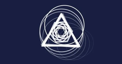 Displaying nested triangles and translucent rings on navy field, with white Stock Photos