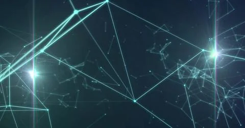 Displaying network of glowing cyan nodes forming 3D mesh in virtual space, with 库存插图
