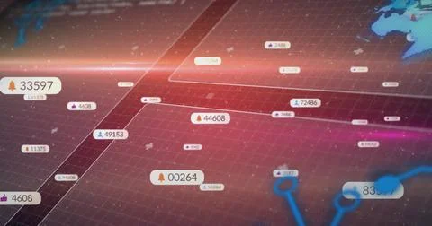 Displaying network grid showing glowing node connections on dashboard, with Stock Illustration