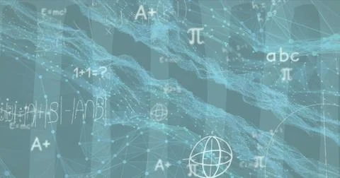 Displaying network mesh nodes streaming in virtual environment, with floating Stock Illustration