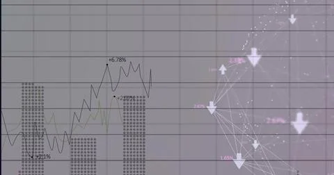 Displaying network nodes with percentage labels and arrows moving on right of Stock Photos