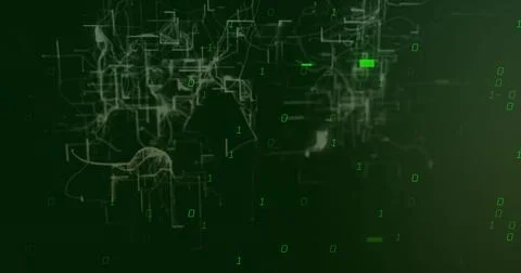 Displaying network pattern in data space, showing binary digits circuit lines Stock Illustration