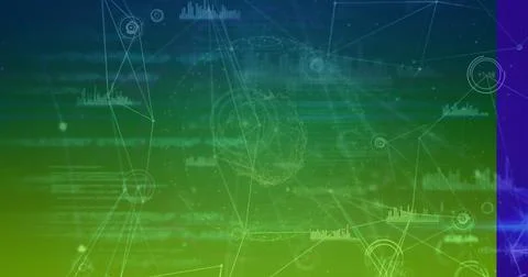 Displaying network visualization on computer interface, featuring nodes, Stock Illustration