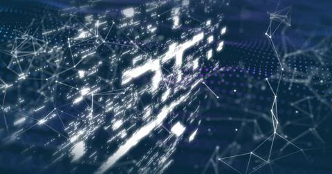 Displaying network visualization floating in virtual environment, with glowing Illustrazione stock