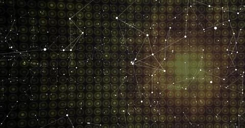 Displaying network of white nodes and thin lines in digital data visualization, Stock Illustration