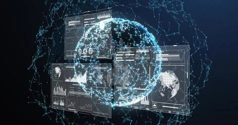 Displaying networked digital globe glowing in virtual cyberspace, with Stockfoto's