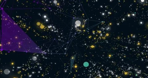 Displaying node cluster forming light-blue mesh on dark canvas, with polygons Stock Photos