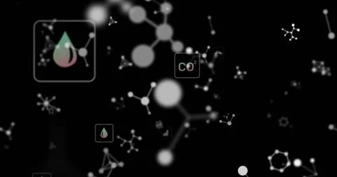 Displaying node cluster forming molecular network in diagram, with droplet ic Stock Photos
