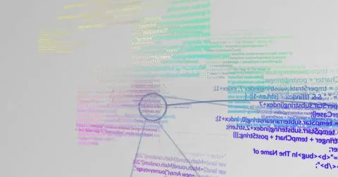 Displaying node radially linking code blocks on gray canvas, with yellow green Foto stock