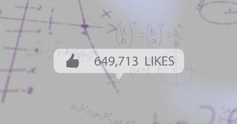 Displaying notification bubble showing '649,713 LIKES' and thumbs up icon over Stockfoto's