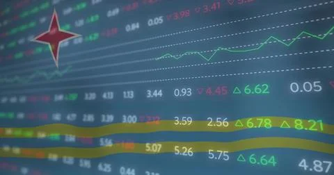 Displaying numeric data and arrow indicators on electronic monitor at trading Stock Illustration