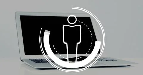 Displaying open silver laptop sitting on glossy white tabletop, showing white Stock Photos