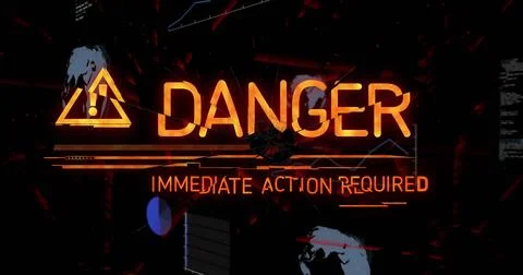 Displaying orange DANGER text with warning triangle on alert UI, showing 库存插图