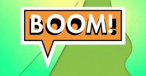 Displaying orange rectangular speech bubble reading BOOM! in illustration aga Stock Illustration