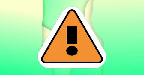 Displaying orange triangular warning sign glowing atop green gradient backgro Stock Illustration