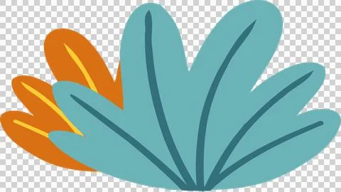 Displaying overlapping teal and orange foliage clusters with vein accents on Stock Illustration