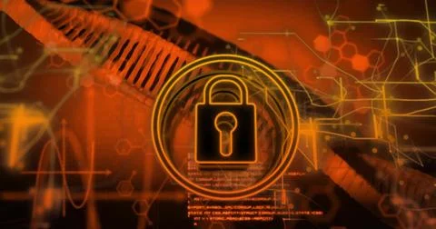 Displaying padlock icon floating in ring at security dashboard, with braided Stock Photos