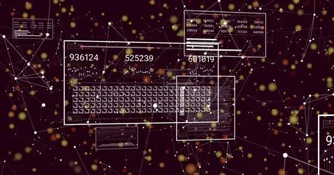 Displaying panel showing data matrix and numeric overlays on maroon scene with 库存插图