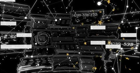 Displaying panels showing numeric codes, linking circular nodes in network Photos