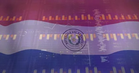 Displaying Paraguayan flag stripes with bar charts and line graphs in abstract Stock Photos