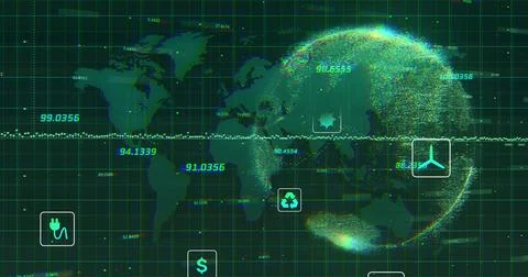 Displaying particle globe streaming telemetry on digital dashboard, showing Stock Illustration