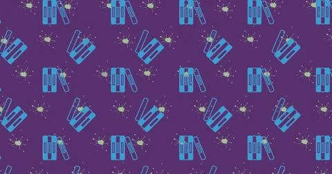 Displaying pattern featuring blue server rack icons and green virus symbols on Stock Photos