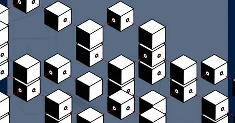 Displaying pattern of isometric cubes on slate-blue field, with letter Q Foto stock