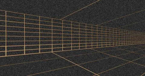Displaying perspective wireframe corridor receding in virtual 3D space, with 写真素材