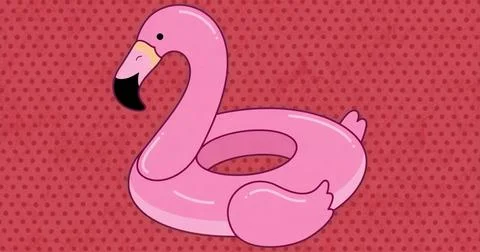 Displaying pink flamingo inflatable ring resting against graphic background with 스톡 일러스트