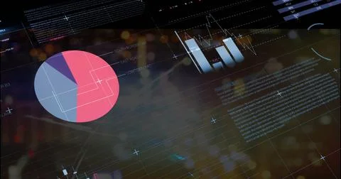 Displaying pink lavender pie chart covering left side of high-tech UI with HUD Illustrazione stock