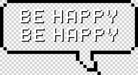 Displaying pixel art speech bubble featuring pixelated BE HAPPY text on イラスト素材