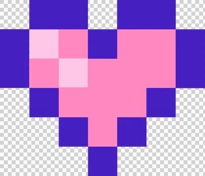 Displaying pixel heart using pink squares, purple border, pink highlights on Illustrazione stock