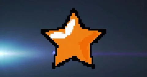 Displaying pixel orange star glowing against dark gradient, showing lens-flar Stock Illustration