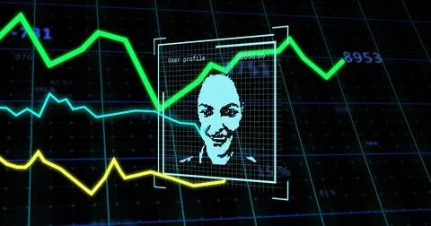 Displaying pixelated user-profile panel on grid dashboard, showing neon green Ilustración de archivo
