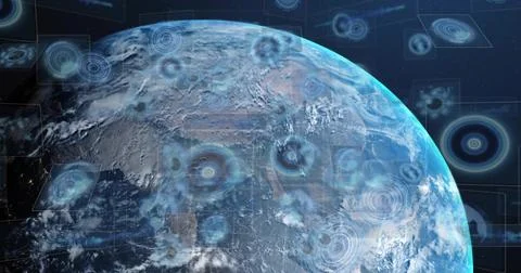 Displaying planet Earth rotating from orbit, with cloud bands, visible 스톡 일러스트
