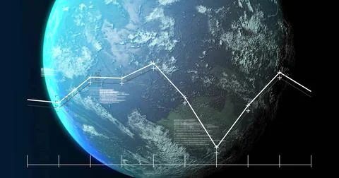 Displaying planet Earth rotating in outer space, with graph axis, nodes and tick Stock Illustration